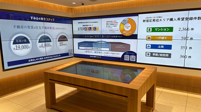 メガシティタワーズの店頭パネル&デジタルサイネージ